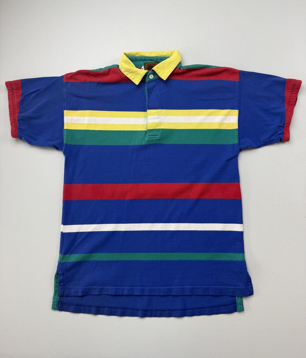 Vintage Boston Traders Polo Shirt Mens XL Multicolor Rugby Striped Hong Kong VTG
